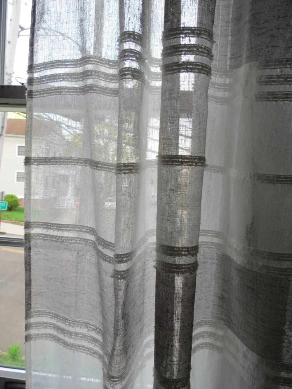 White w gray stripe bands (2) Curtain Panels 40